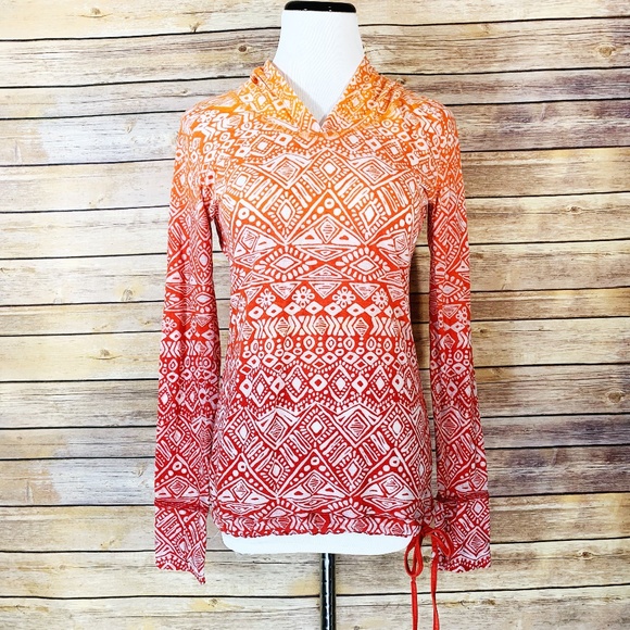 Athleta Tops - Athleta Hidden Lake Hoodie Red Orange Burnout Top